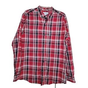 COLUMBIA Men's Size L Button Down Long Sleeve Red Plaid Shirt